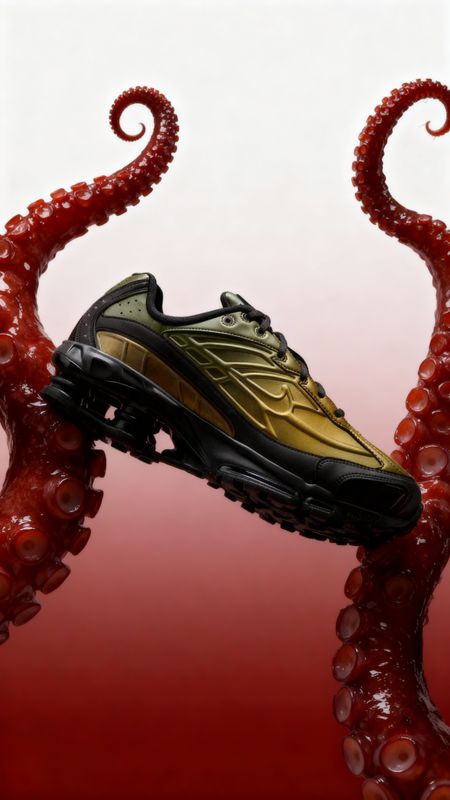 a pair of shoes that are on top of an octopus