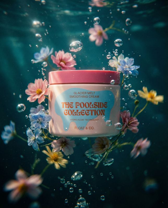 a jar of soap surrounded by flowers floating in the water