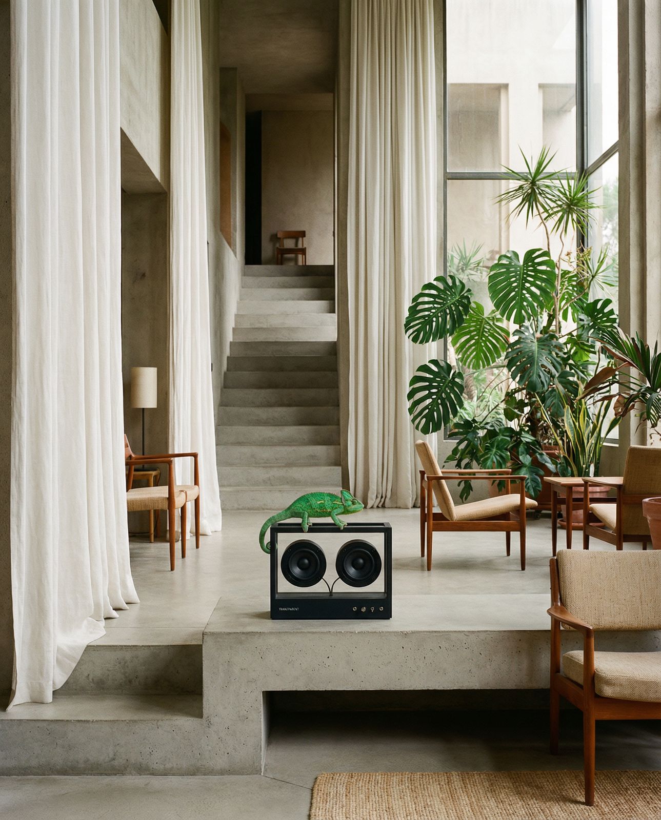 a pair of speakers sitting on top of a table