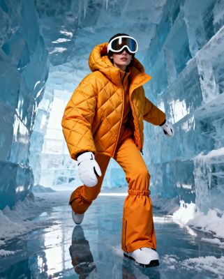 a man in an orange snow suit and goggles
