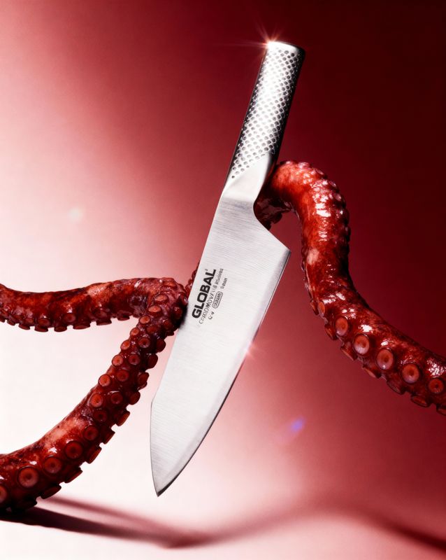 an octopus is holding a knife in its tentacles