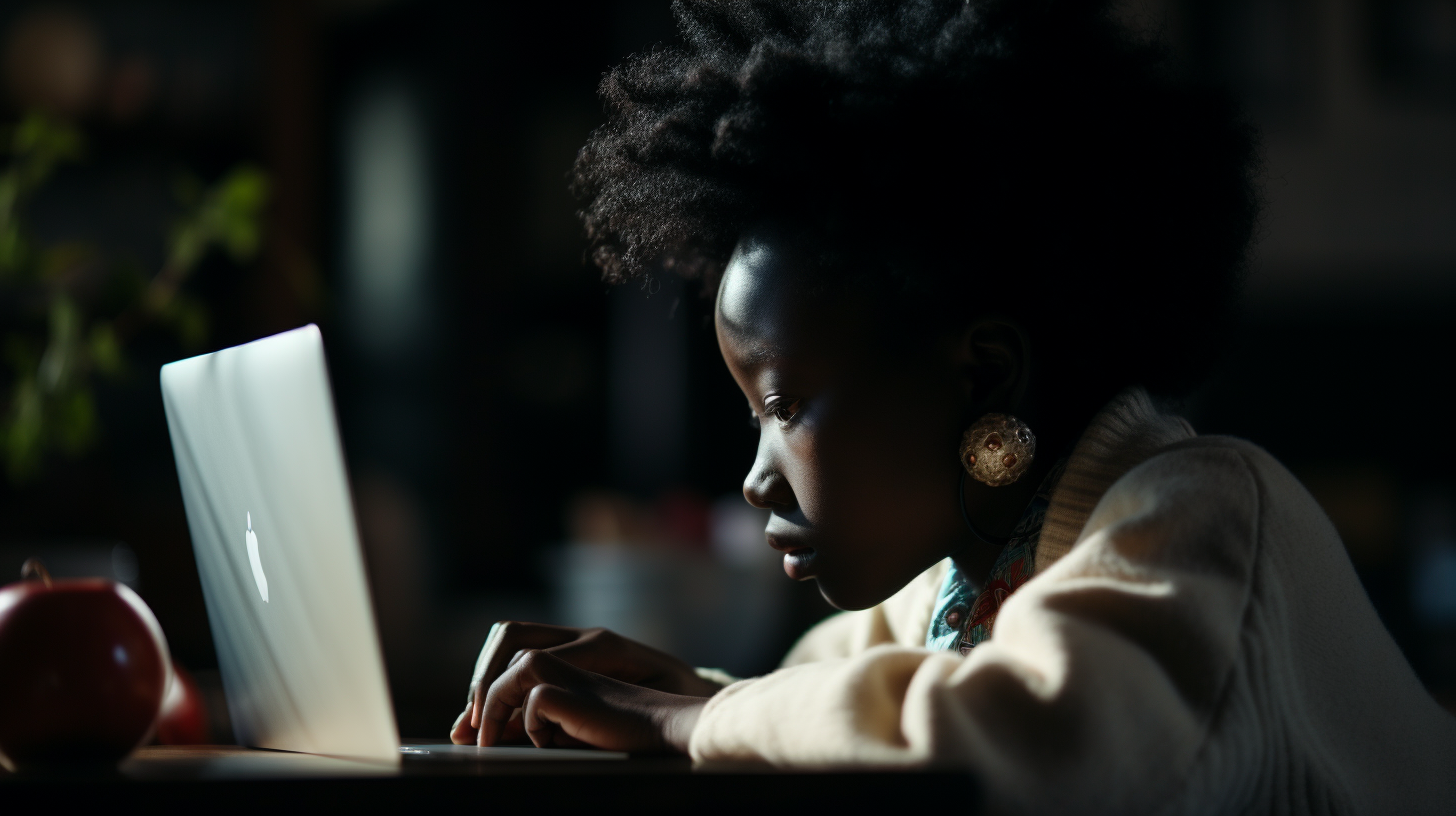 a woman sitting at a table using a laptop computer