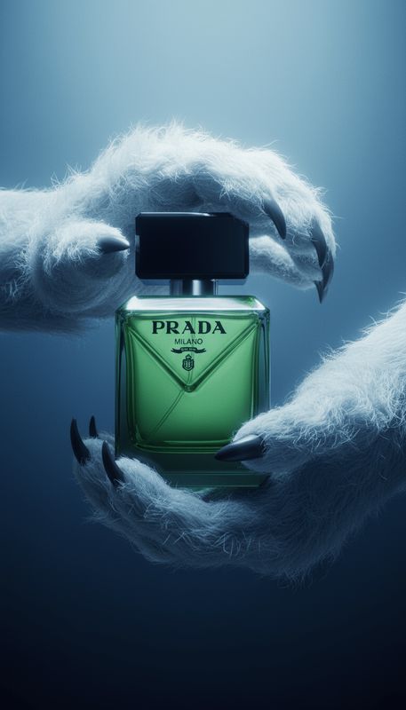 a person holding a bottle of perfume in their hands