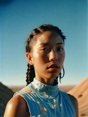 a woman with braids standing in the desert