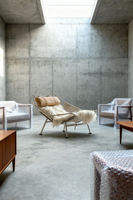 a room filled with furniture and a skylight