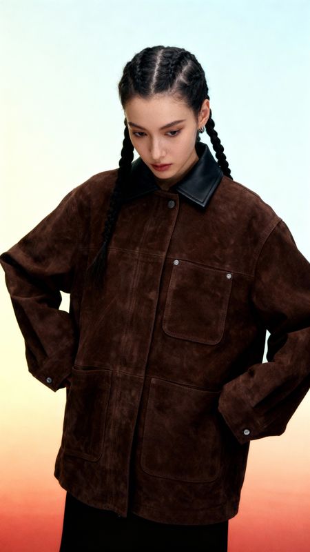 a woman wearing a brown jacket and braids