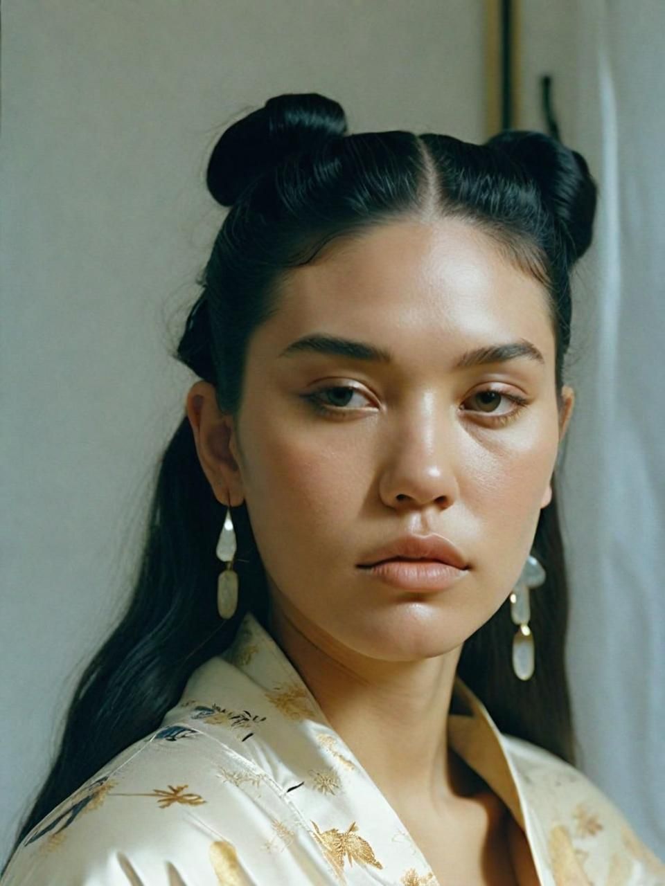 a woman in a kimono looking at the camera