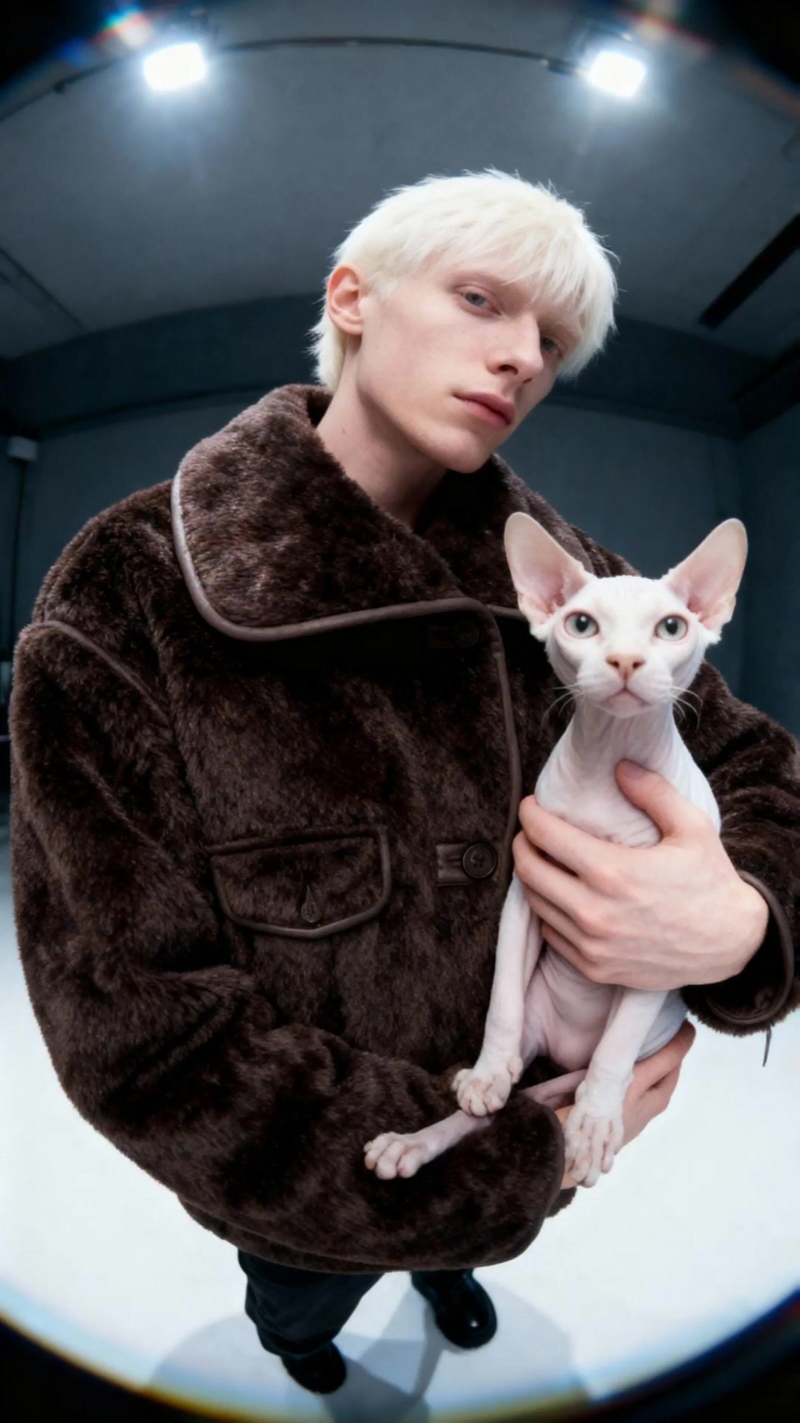 a man holding a cat in his arms