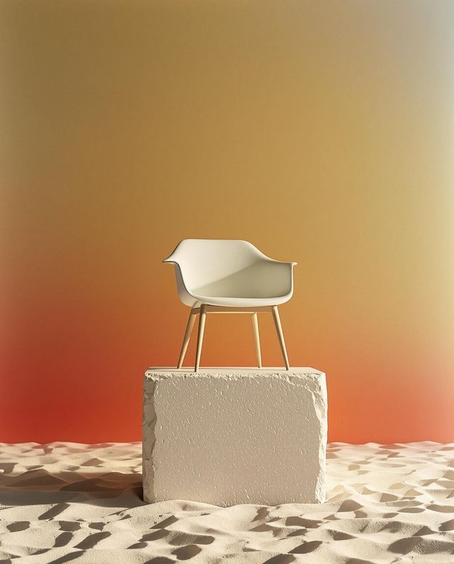 a white chair sitting on top of a rock