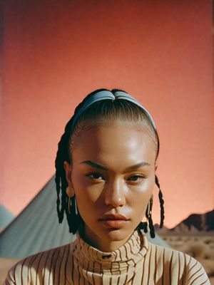 a woman with braids standing in the desert