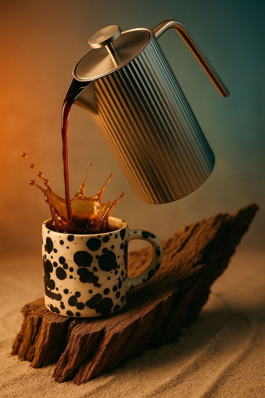 a cup of coffee being poured into it