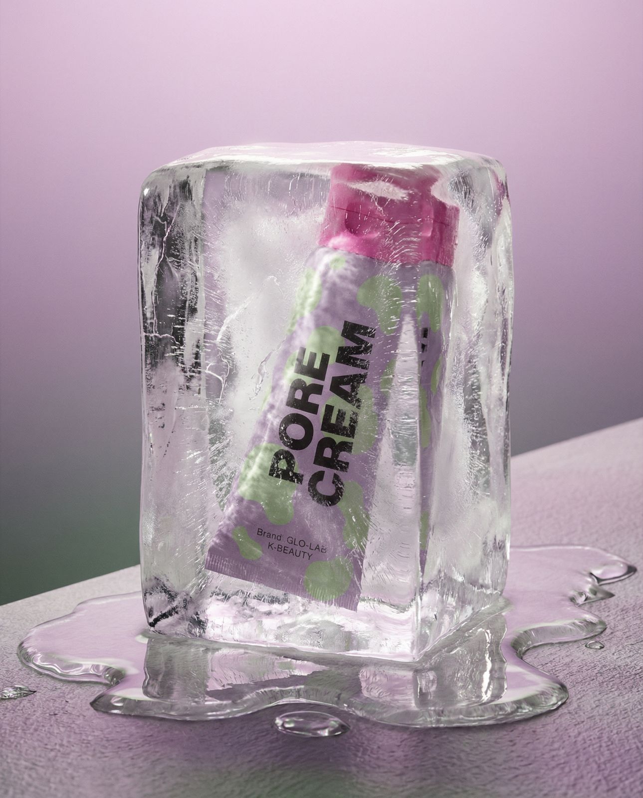 a tube of cream sitting on top of an ice block