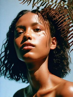 a woman with a plant in her hair