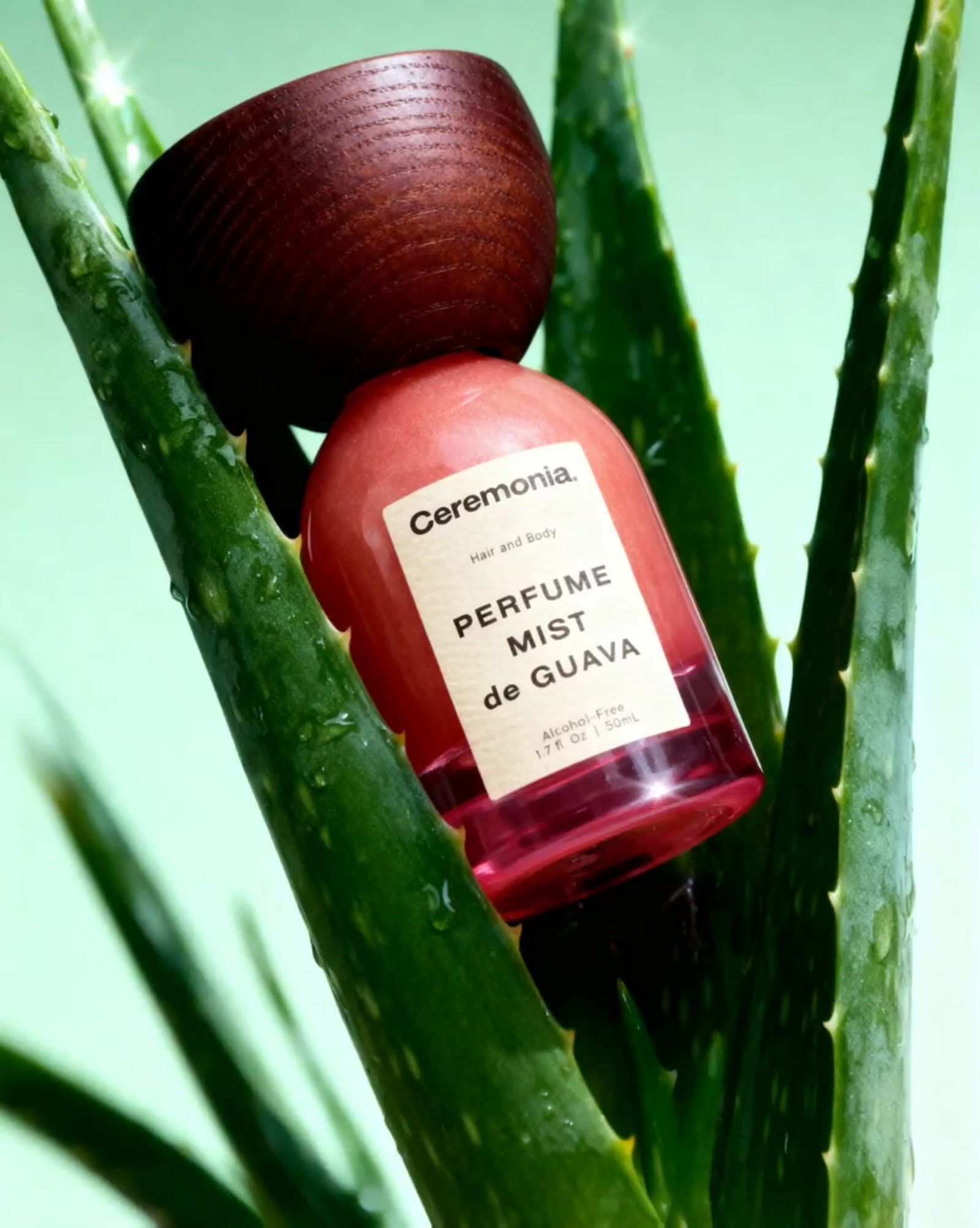 a bottle of perfume sitting on top of a plant