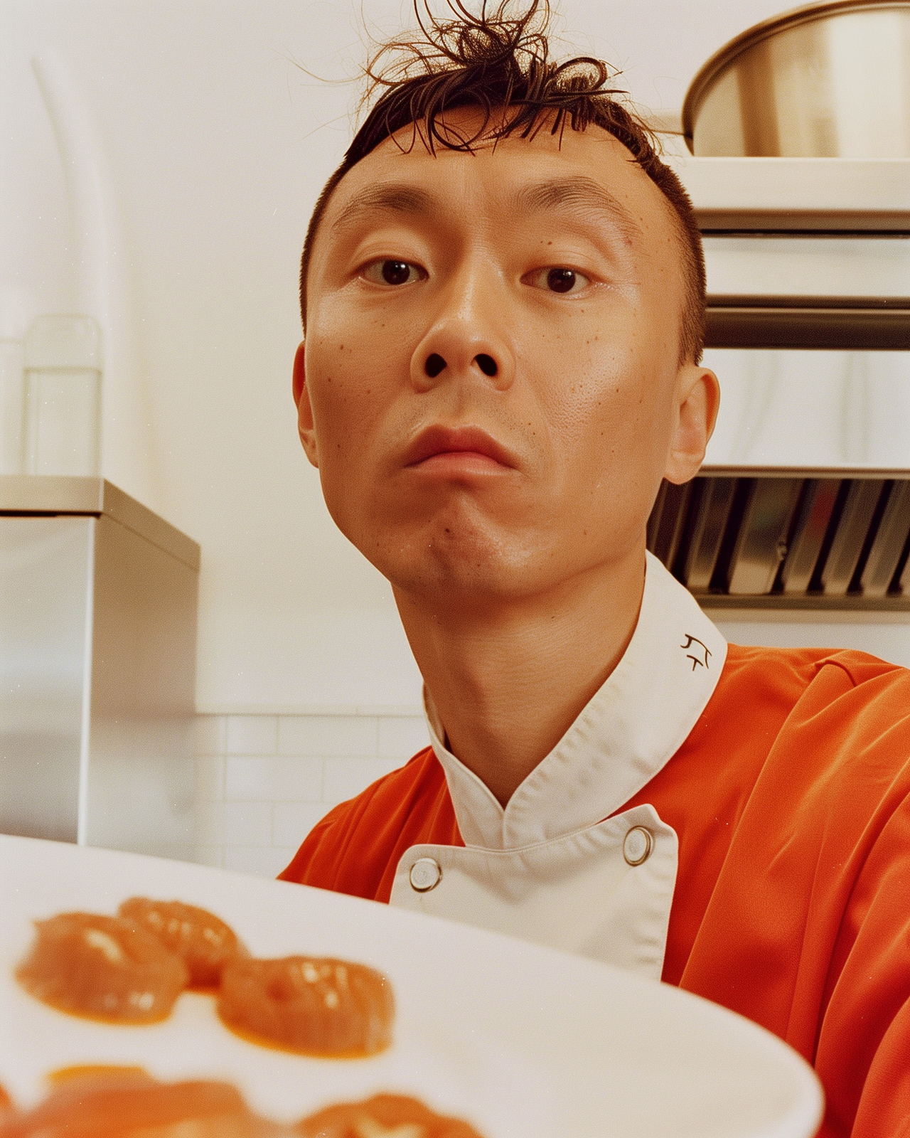 a man sitting in front of a plate of food