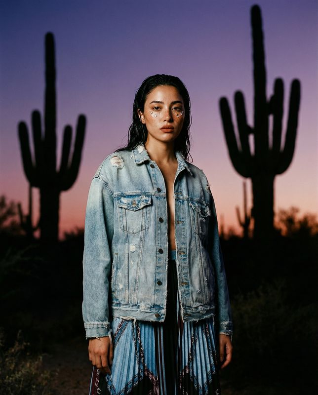 a woman standing in front of a cactus