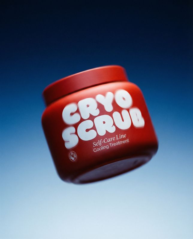 a jar of crayo scrub is flying through the air
