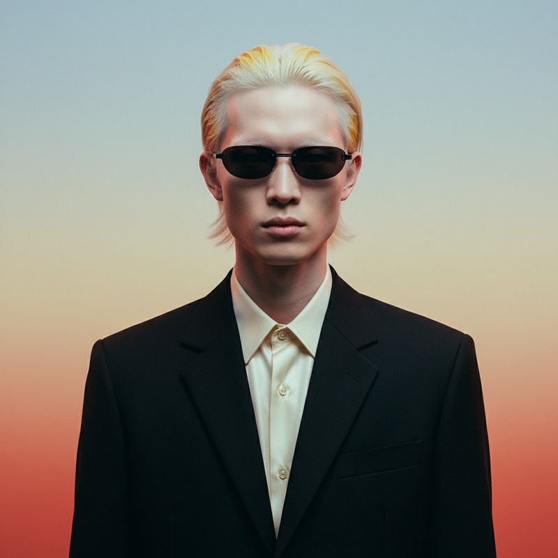 a man with blonde hair wearing sunglasses and a suit