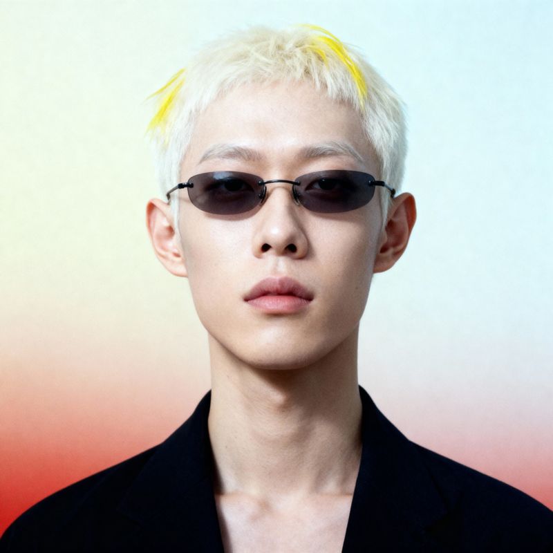 a person with a short white hair and sunglasses