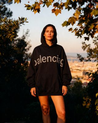 a woman standing in front of a tree
