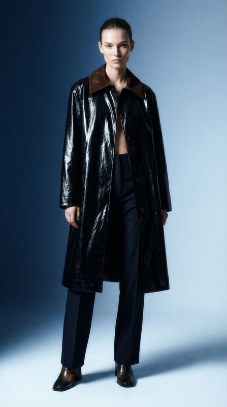 a man in a black coat and black pants