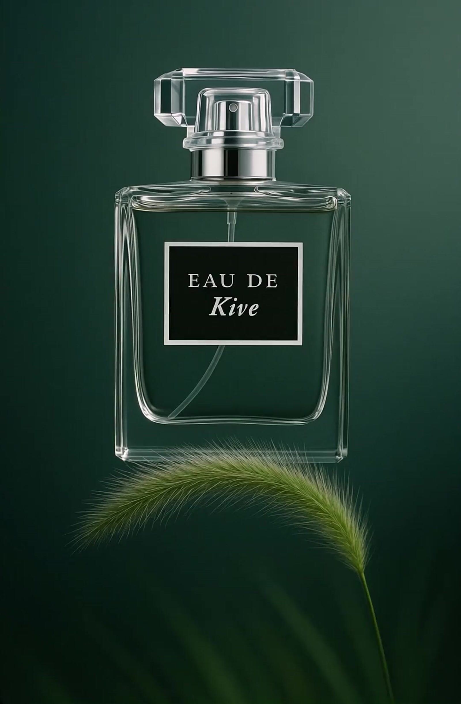 a bottle of eau de krie on a green background