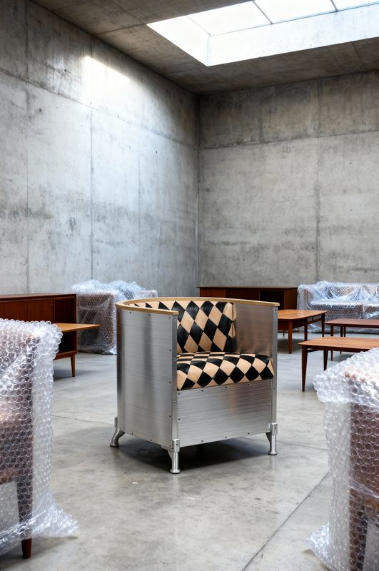 a room filled with furniture covered in plastic bags
