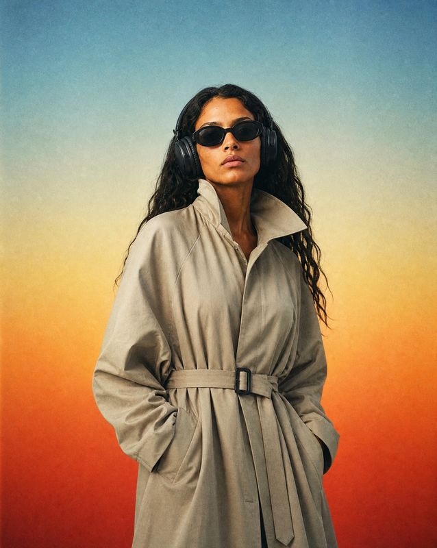 a woman wearing sunglasses and a trench coat