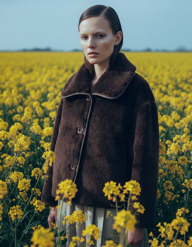 a woman standing in a field of yellow flowers