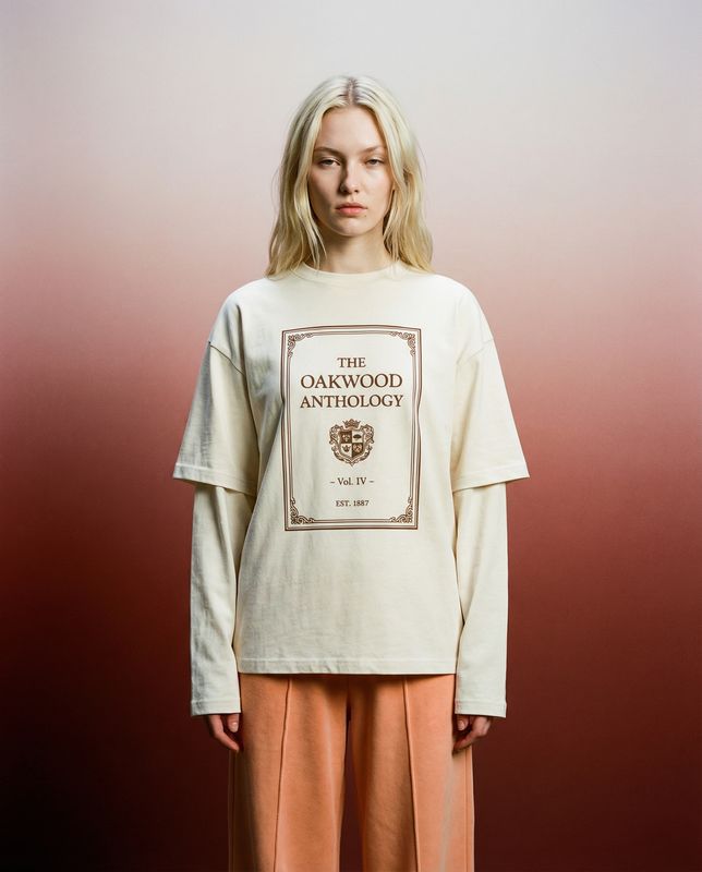 a woman standing in front of a red wall