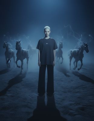 a man standing in front of a group of horses