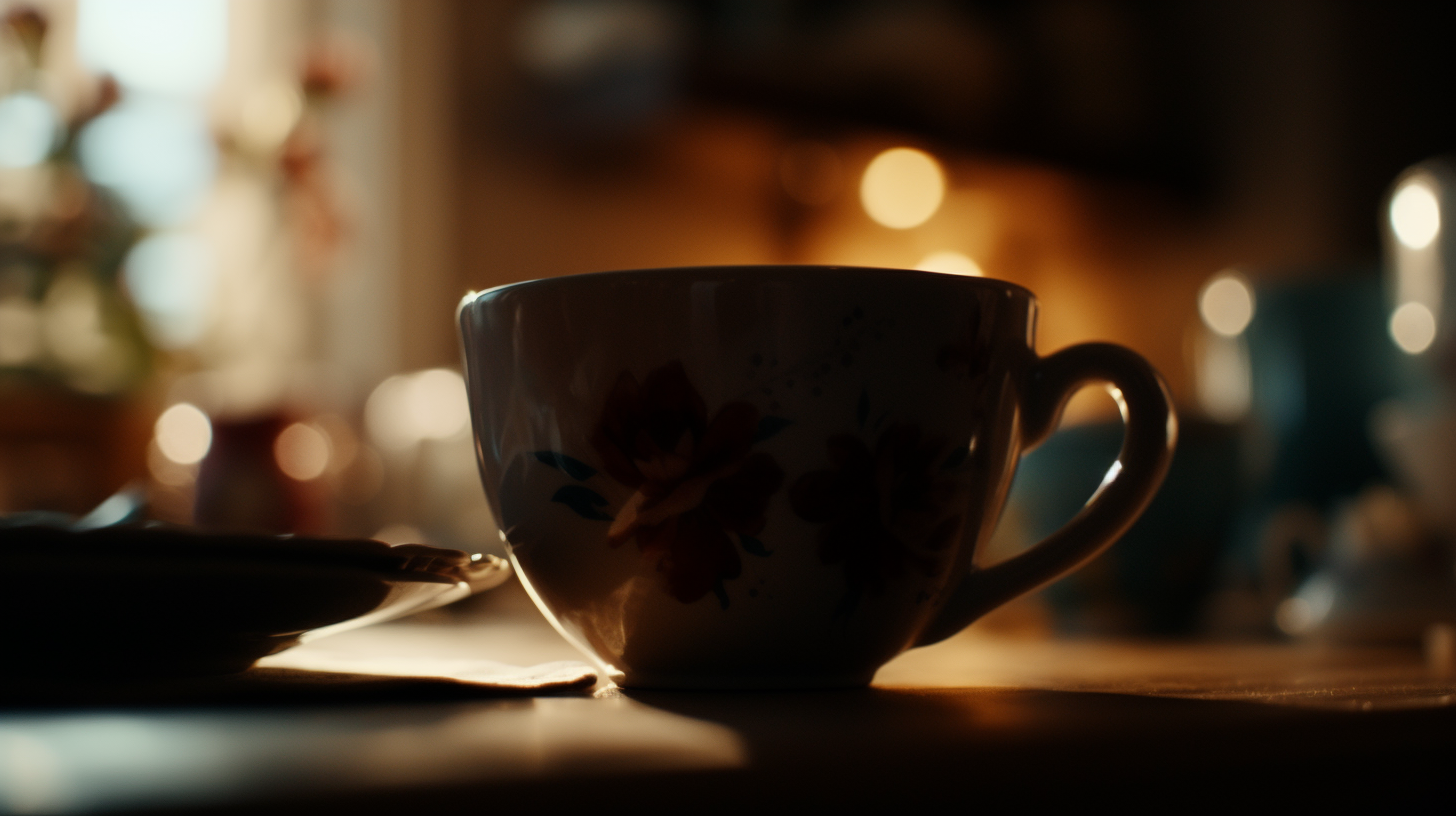 a coffee cup sitting on top of a table