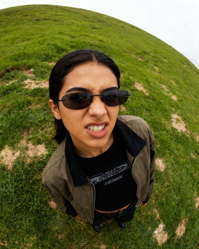 a woman wearing sunglasses is sitting in the grass