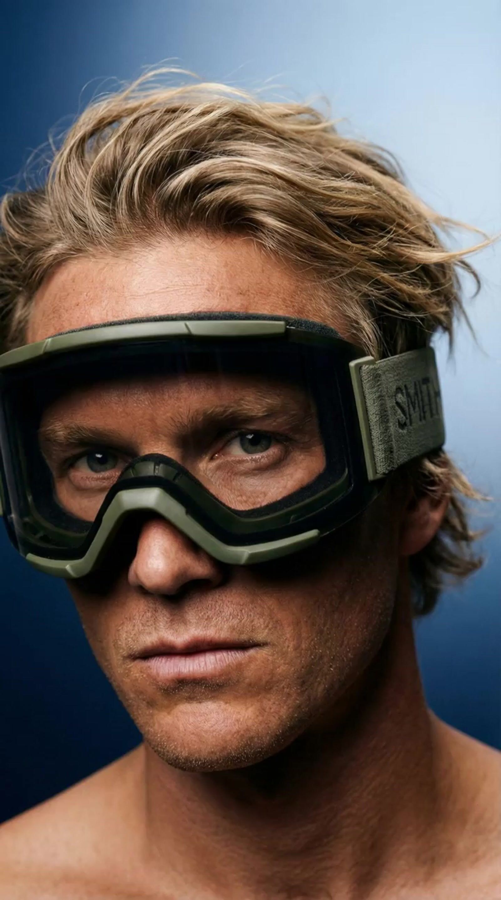 a man with a goggles on his face