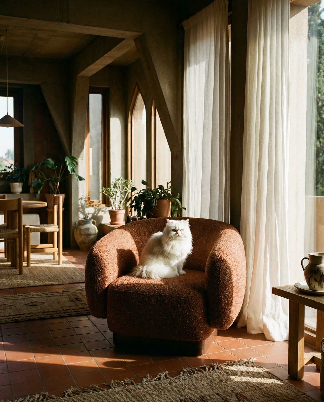 a cat sitting on a chair in a living room