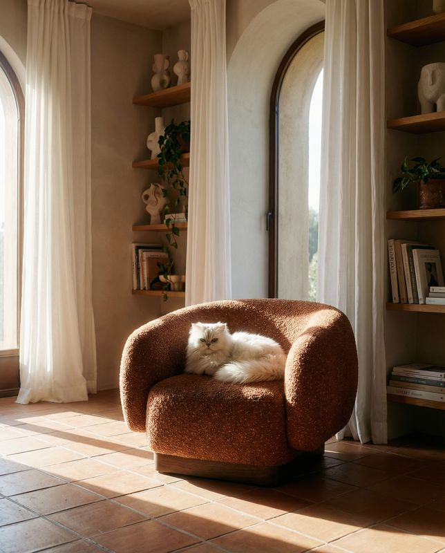 a cat laying on a chair in a living room