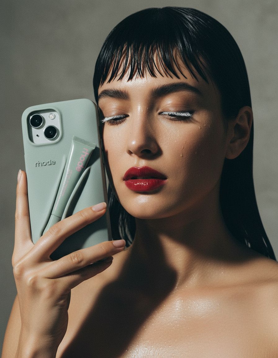 a woman is holding a phone up to her face