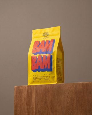 a bag of ram ram on top of a wooden table