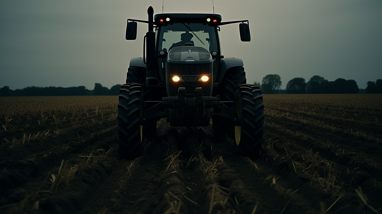 a tractor in the middle of a large field