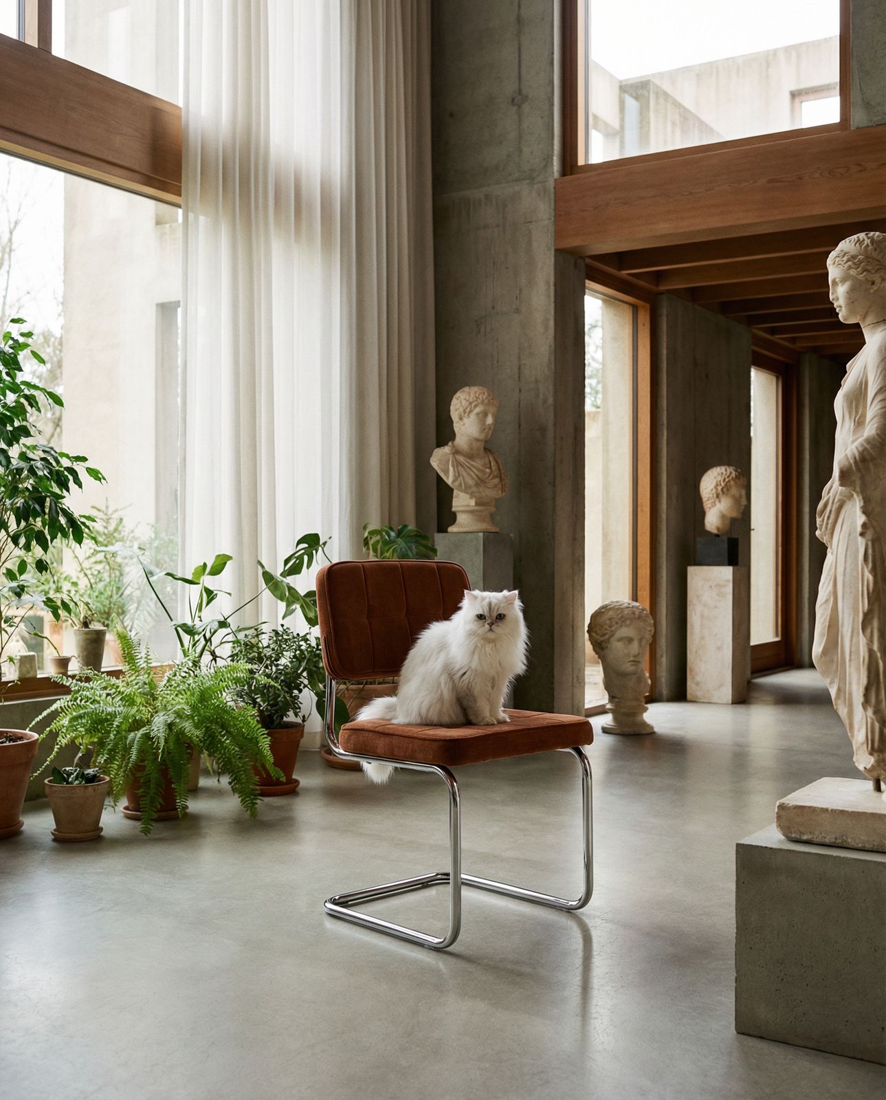 a cat sitting on a chair in a room