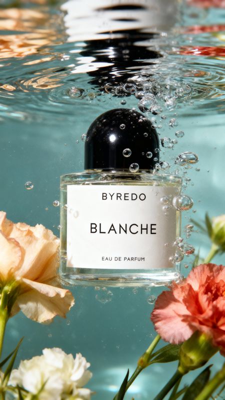 a bottle of perfume floating in the water