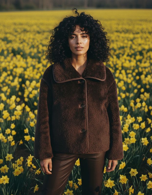 a woman standing in a field of yellow flowers