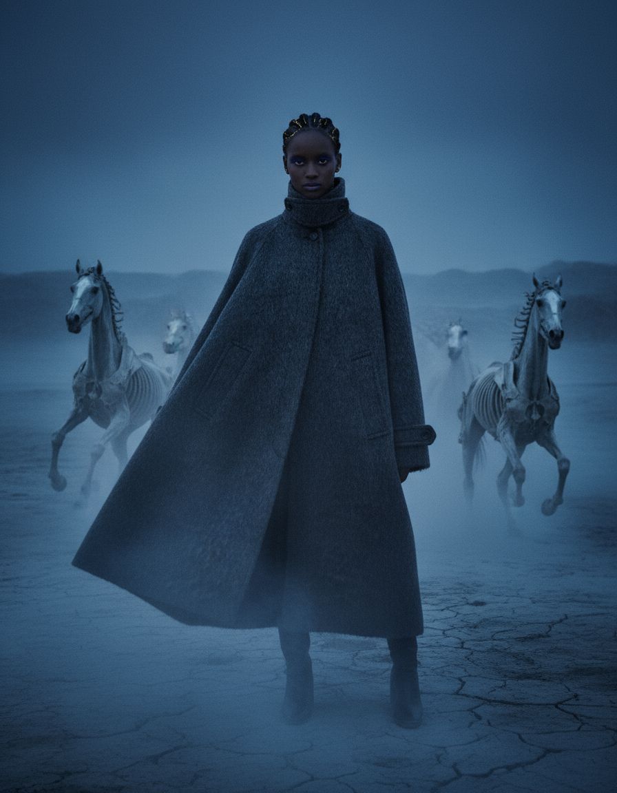 a woman standing in front of a group of horses