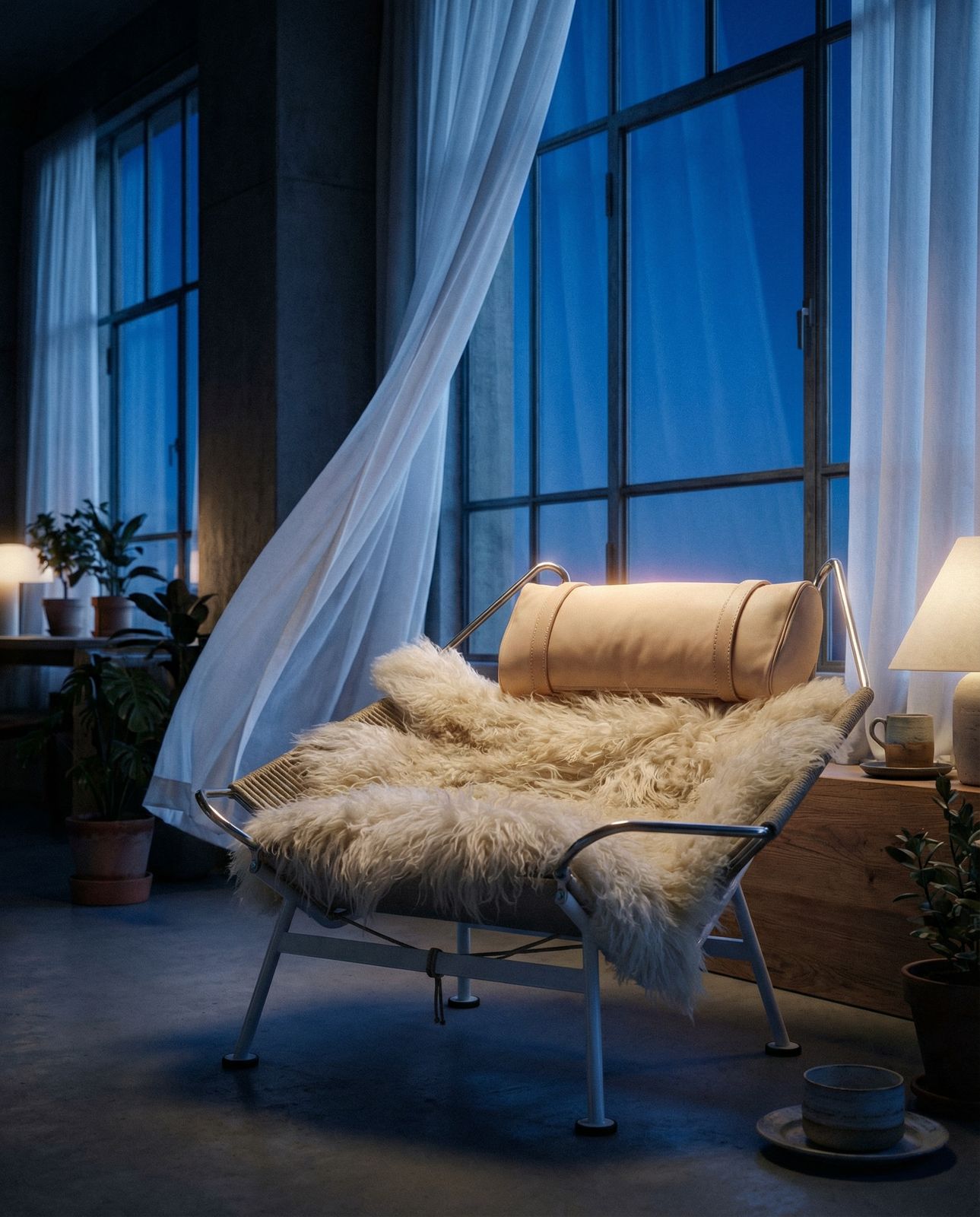 a chair that is sitting in front of a window