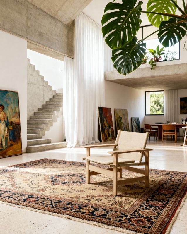 a living room filled with furniture and a painting