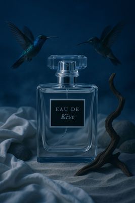 a bottle of eau de kte with a hummingbird flying over it