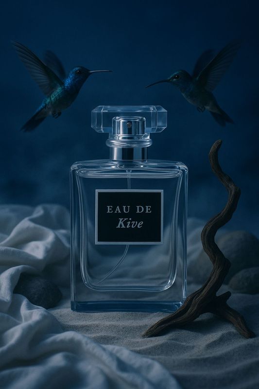 a bottle of eau de kte with a hummingbird flying over it