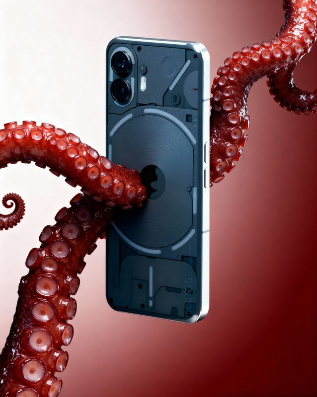 a cell phone with an octopus attached to it