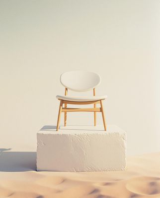a white chair sitting on top of a white block