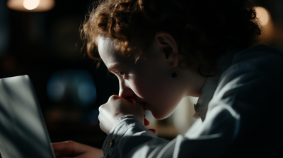 a woman looking at a laptop computer screen